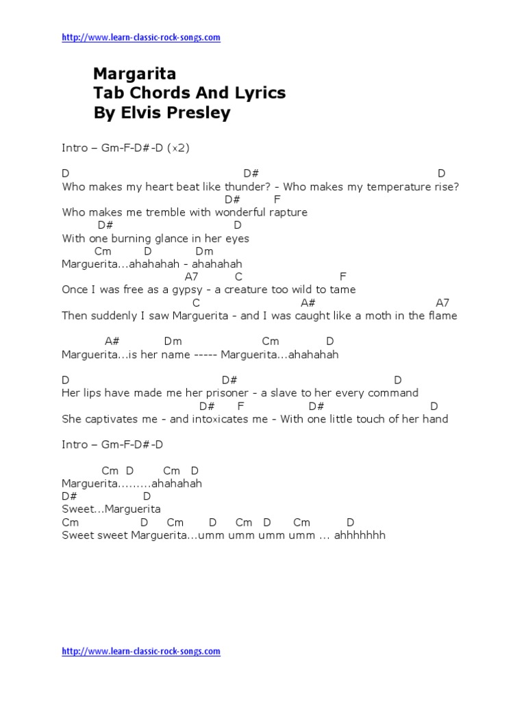 Margarita Tab by Elvis Presley PDF