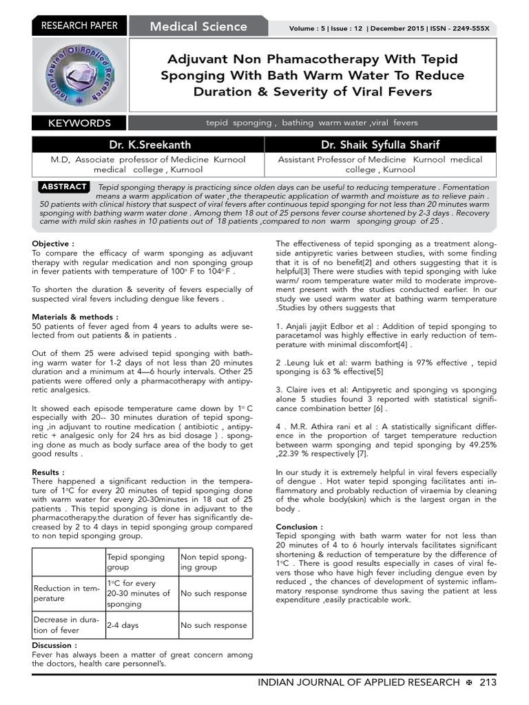 Adjuvant Non Phamacotherapy With Tepid Sponging With Bath Warm Water to