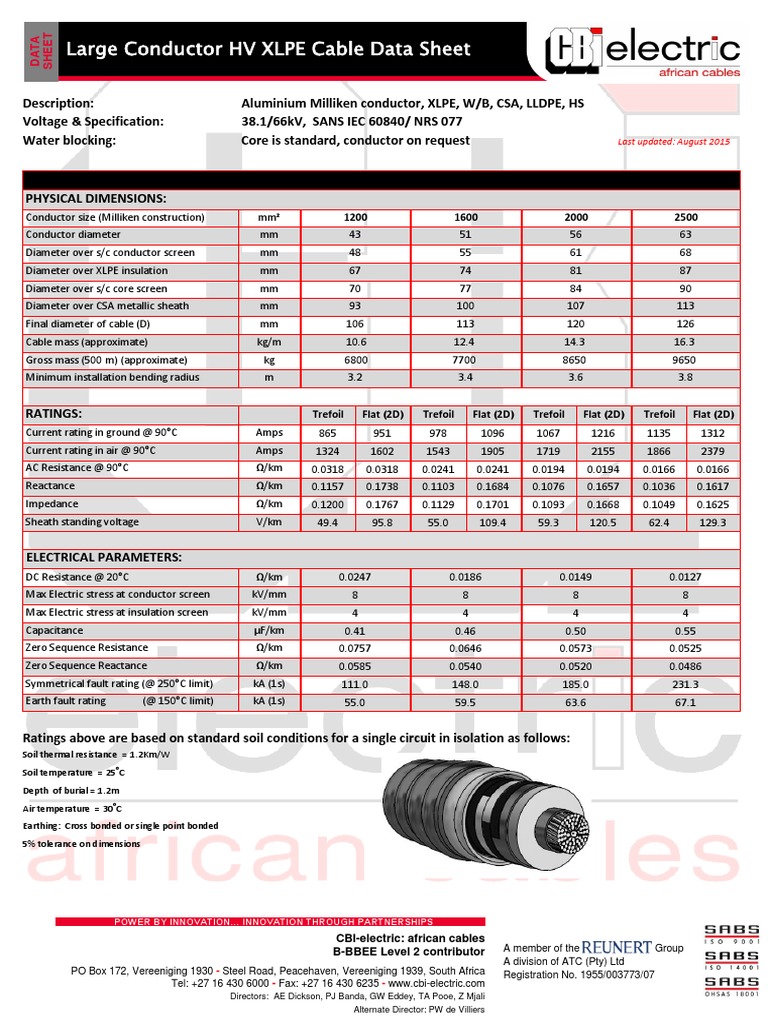 66kV XLPE Cable Data Sheet | PDF | Cable | Electrical Conductor