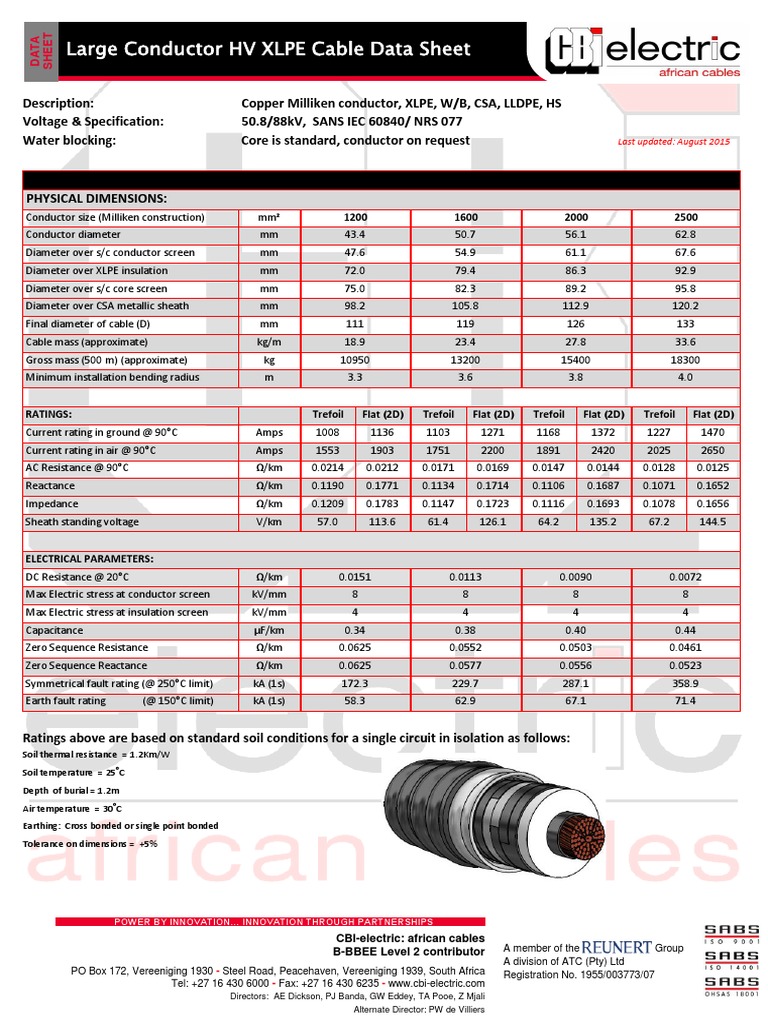 88kV XLPE Cable Data Sheet | PDF | Electrical Conductor | Cable