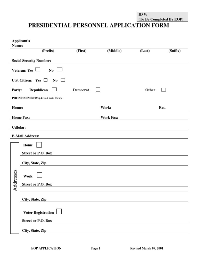 Presidential Personnel Application Form | PDF | Race And Ethnicity In ...