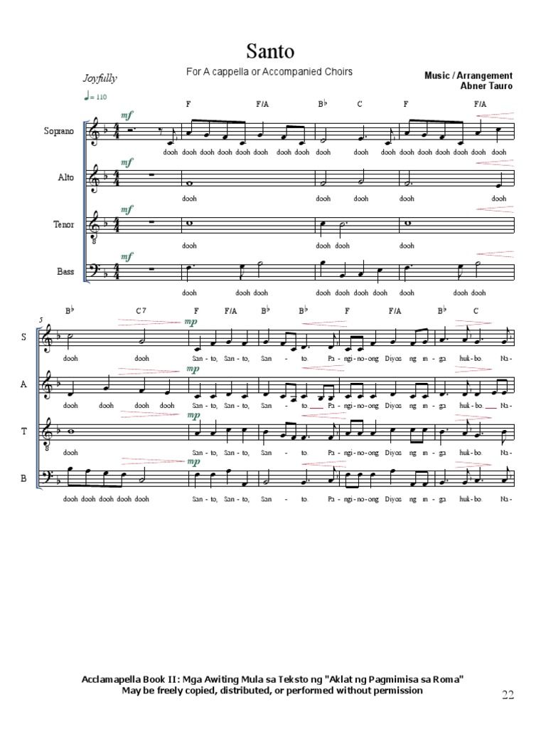 SATB A Cappella Sheet Music: Santo | PDF | Choir | Singing