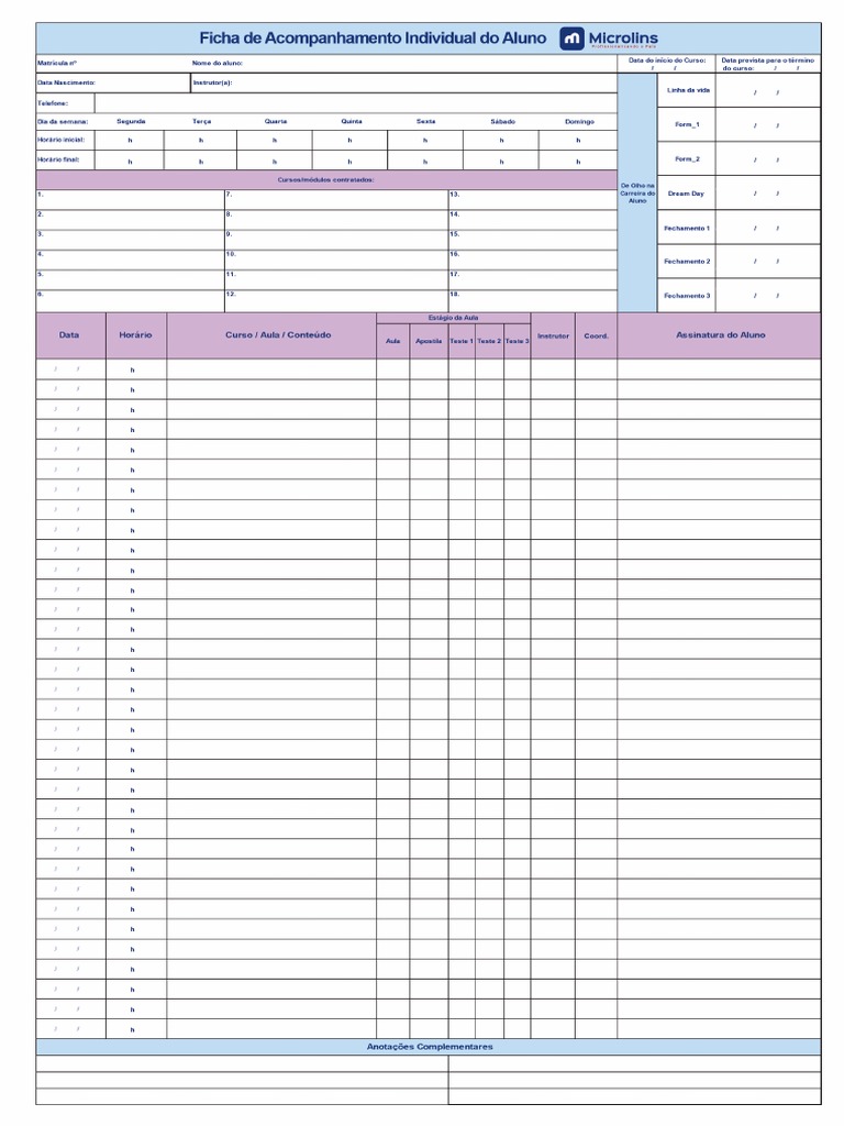 Ficha de Acompanhamento Individual Do Aluno Dinamica | PDF