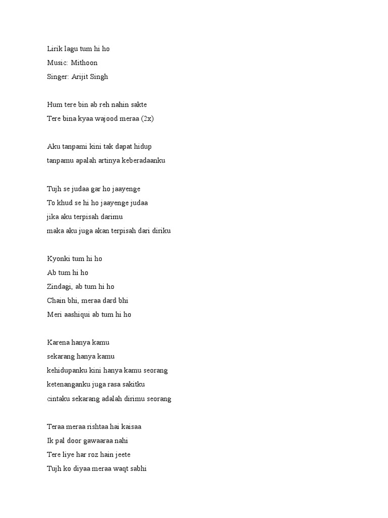 Lirik Lagu Tum Hi Ho PDF