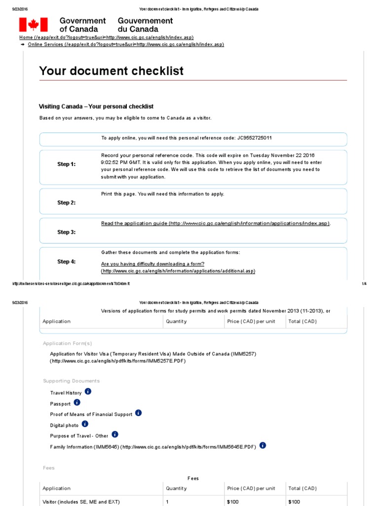 Your Document Checklist - Immigration, Refugees and Citizenship Canada |  PDF | Travel Visa | Immigration