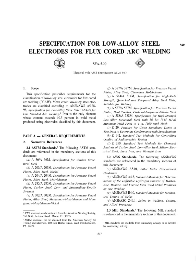AWS SFA5.29 SPECIFICATION FOR LOWALLOY STEEL ELECTRODES FOR FLUX