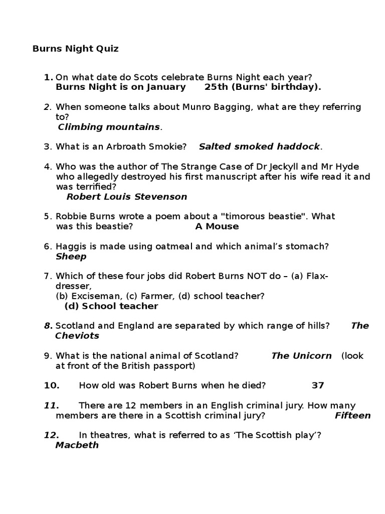 Burns Night Scotttish Quiz.docx Robert Burns Scotland Free 30day