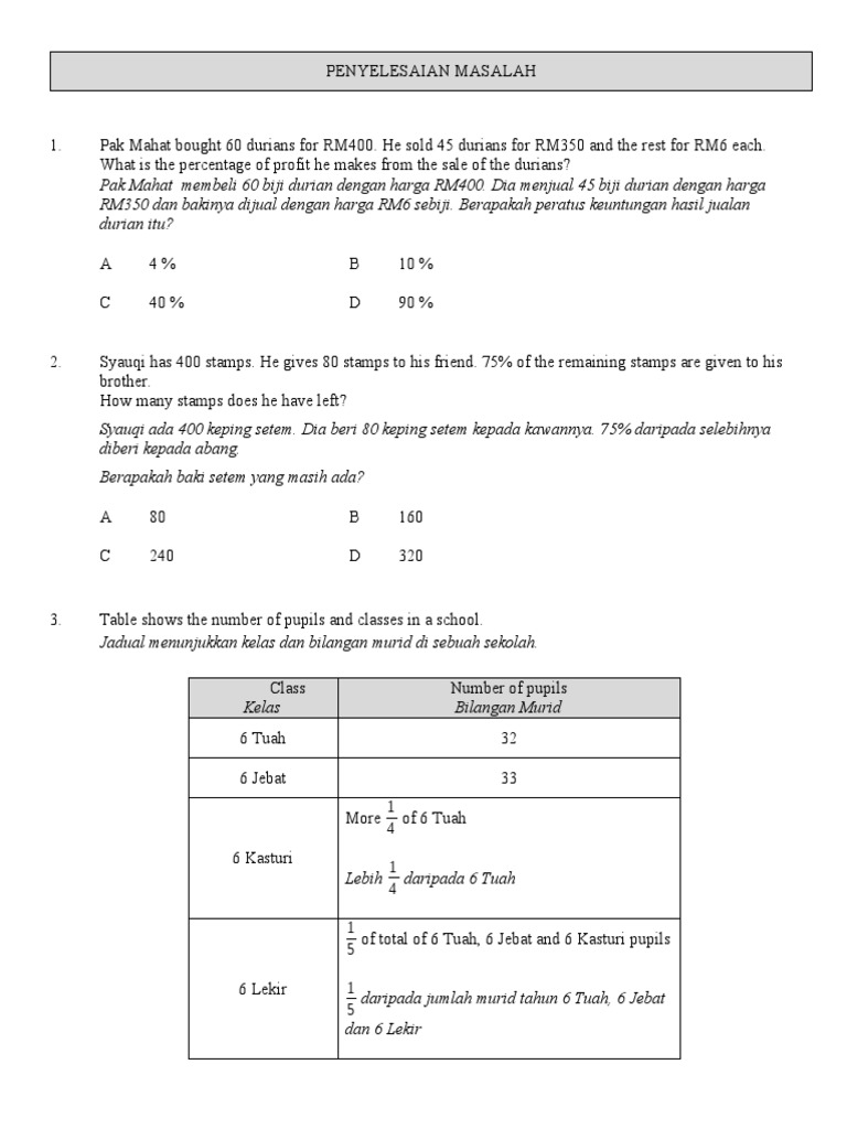 Soalan latihan matematik tahun 6