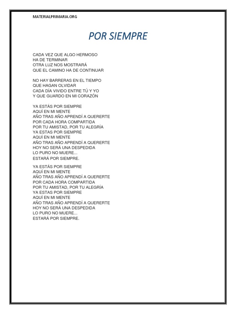 Cancion De Despedida Primaria Por Siempre Pdf