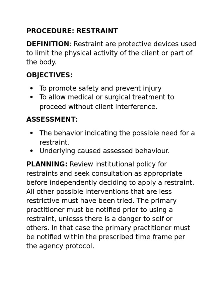 Procedure Restraint PDF Hygiene Nursing