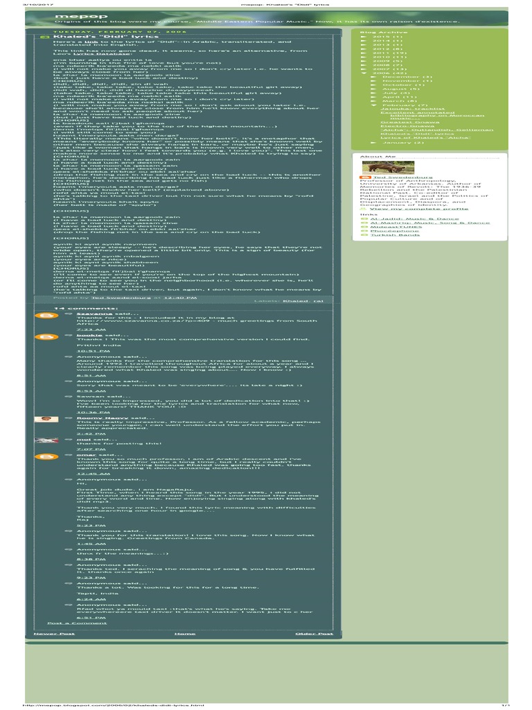 Khaled S Didi Lyrics Explanation scribd