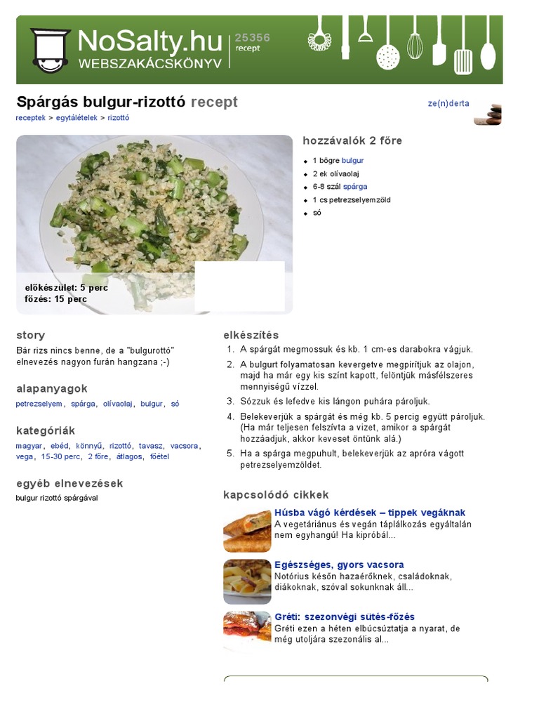Spargas Bulgur Rizotto Recept Nosalty Receptek Kepekkel