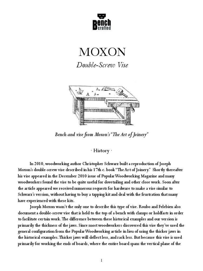 Benchcrafted Moxon Vise PDF Screw Crafts