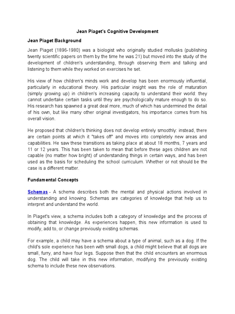 Jean Piaget's Cognitive Development | PDF | Schema (Psychology ...