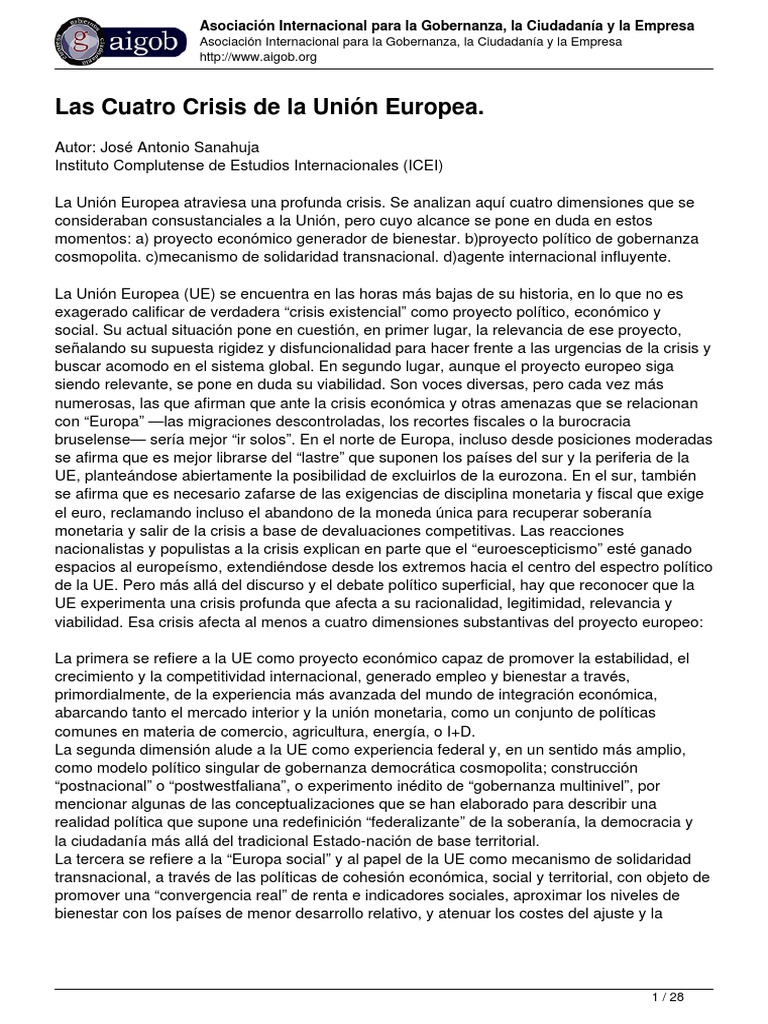 Las Cuatro Crisis de La Union Europea PDF | PDF | Crisis de la deuda ...