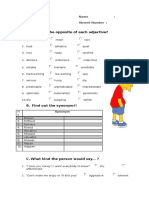 A. Which Is The Opposite of Each Adjective?: Name: Absent Number