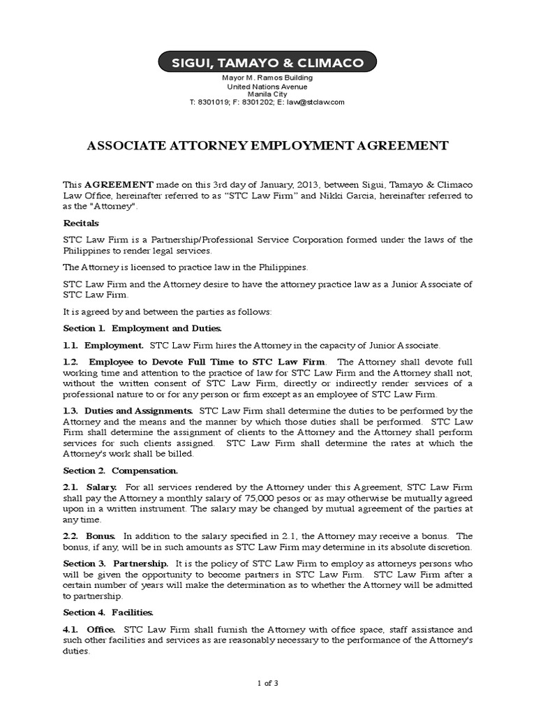 I. Employment Agreement Law Firm Insurance Free 30day Trial Scribd