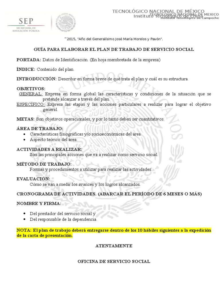 Guía para El Plan de Trabajo para Servicio Social | PDF