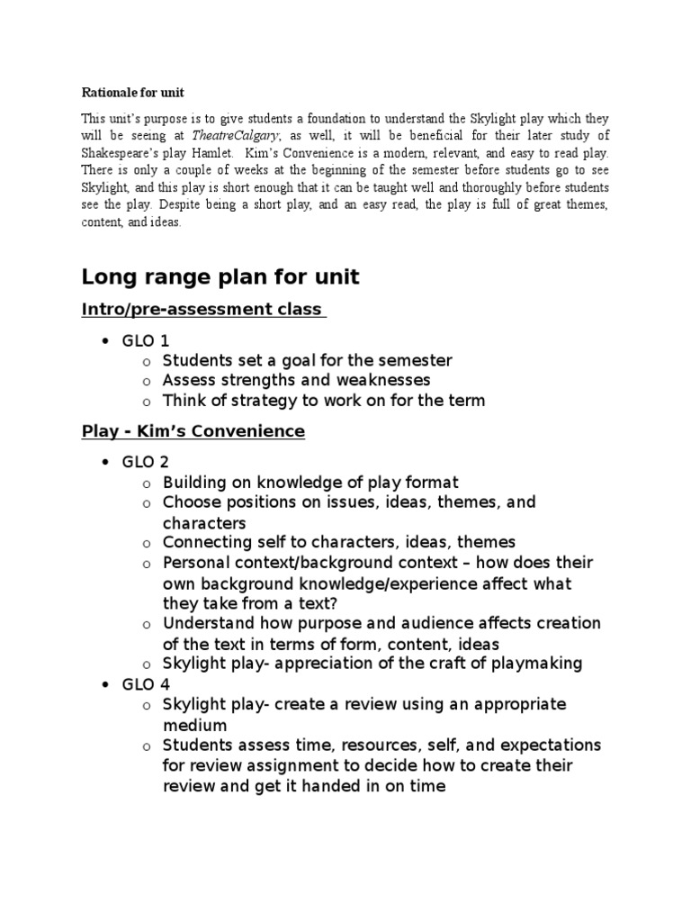 Long Range Plan For Unit Intro/preAssessment Class PDF Emotions