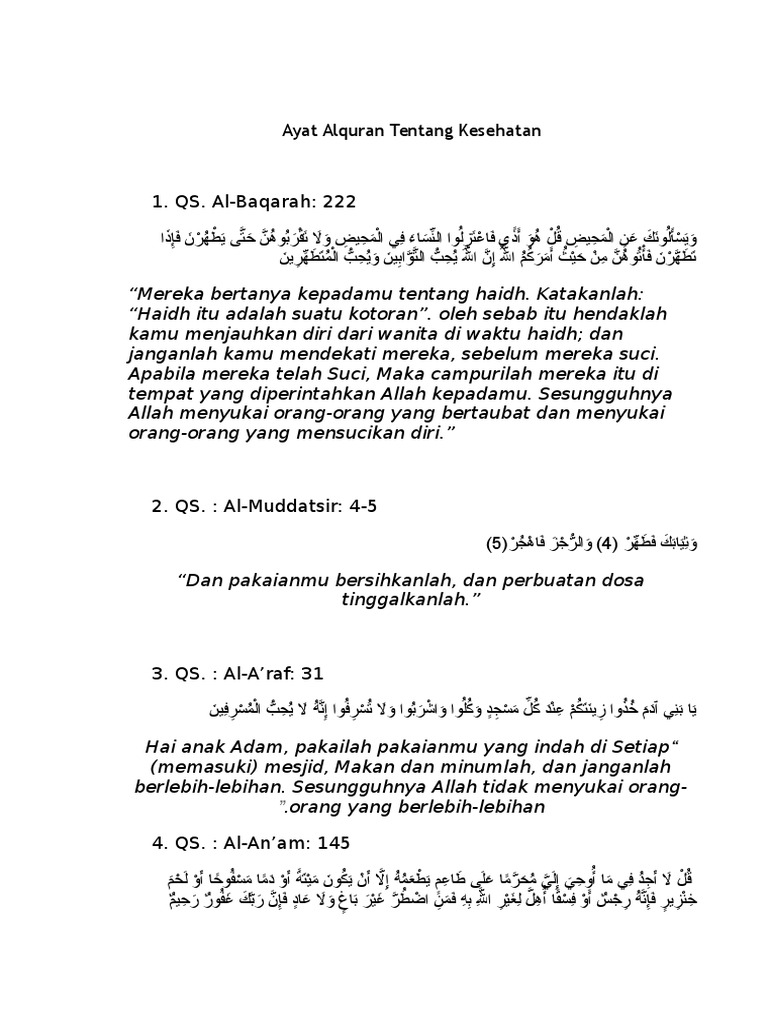 Ayat Alquran Dan Hadits Tentang Kebersihan Dan Kesehatan