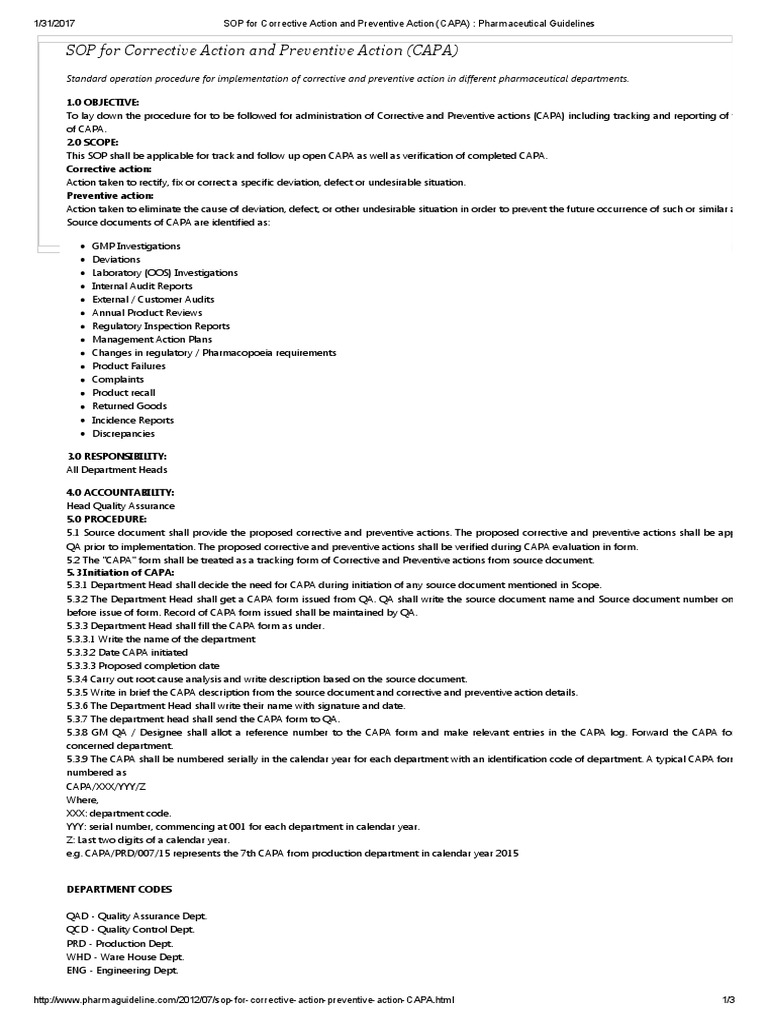Capa Fda Guidelines , Corrective and Preventive Action Basics – EGKPK