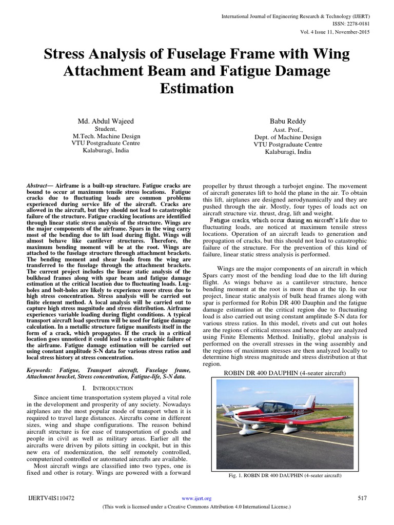 Stress Analysis of Fuselage Frame With Wing Attachment Beam and Fatigue ...