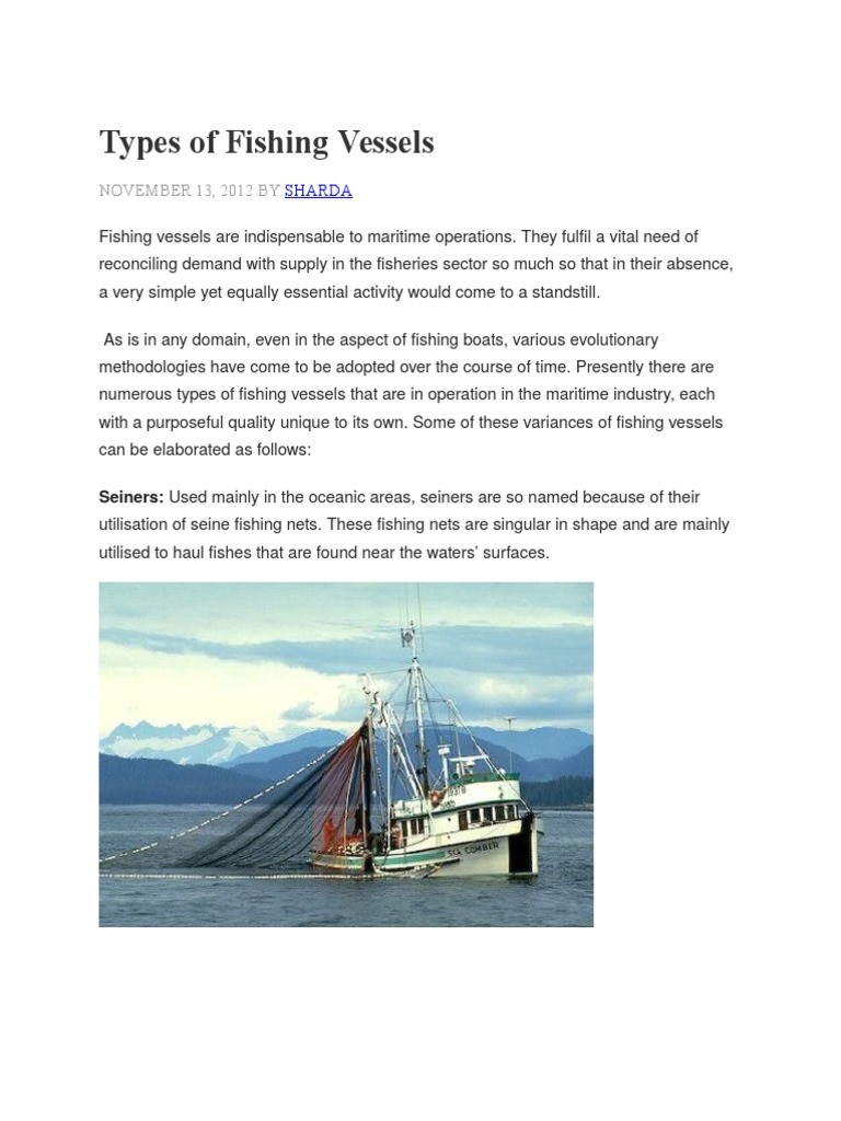 Types of Fishing Vessels Fishing Trawler Ships