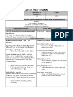 Lesson Plan Template: Date Subject Number of Students Grade