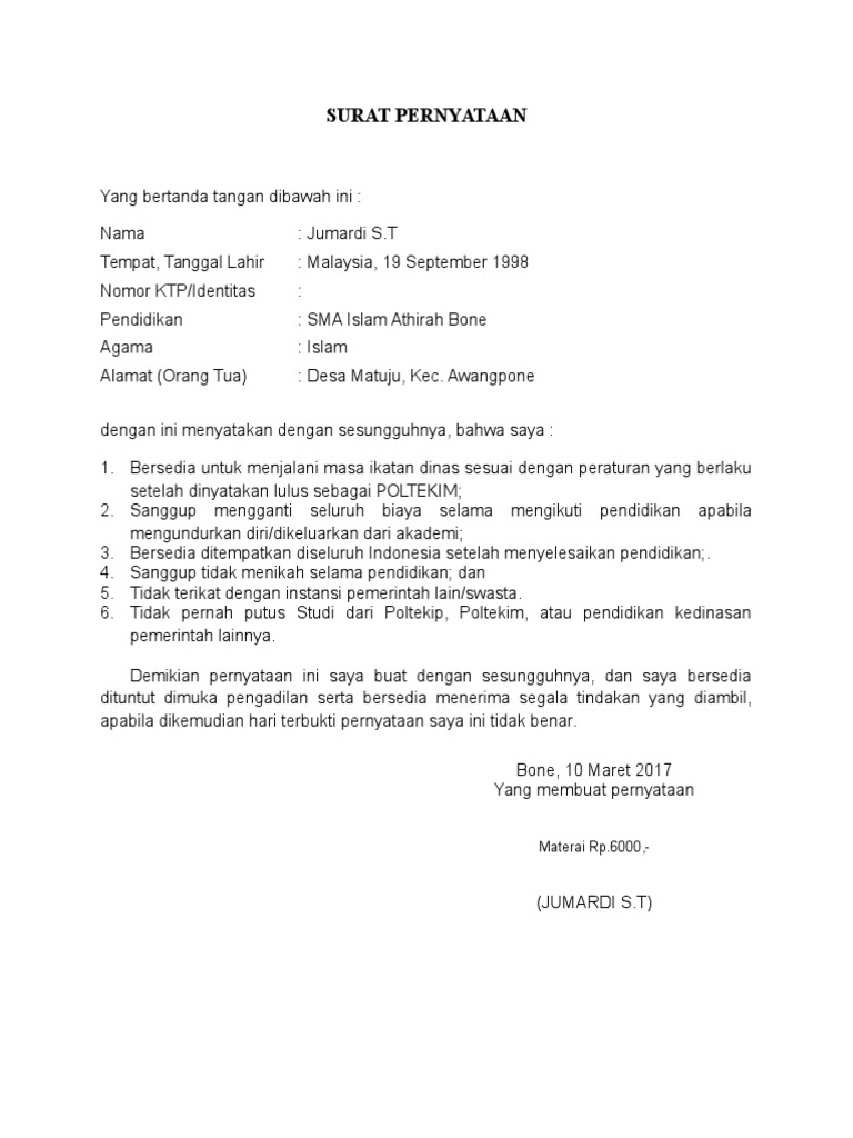 Contoh Surat 6 Poin