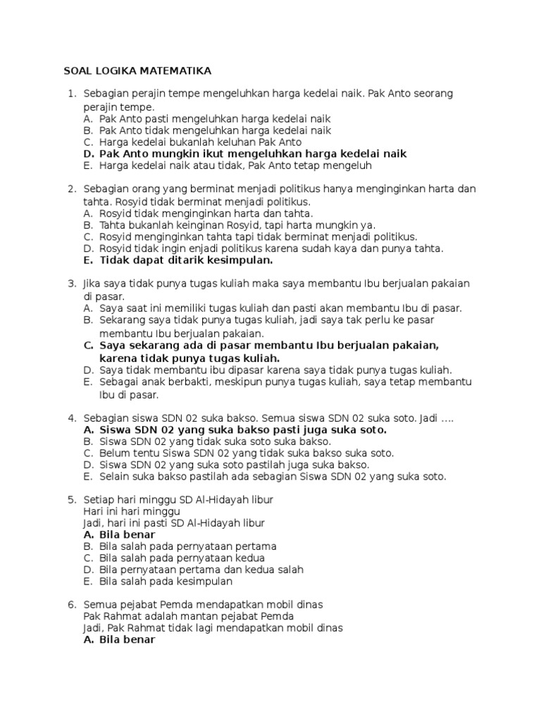 Soal Logika Matematika