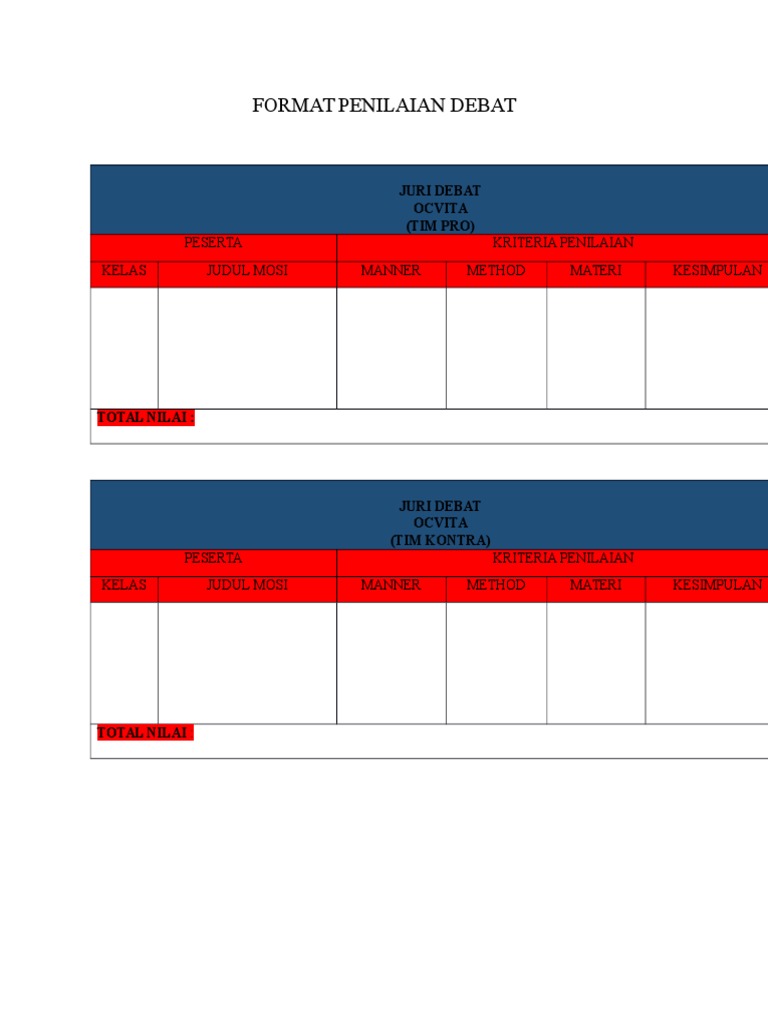 Format Penilaian Debat Juri Debat Ocvita Tim Pro Pdf