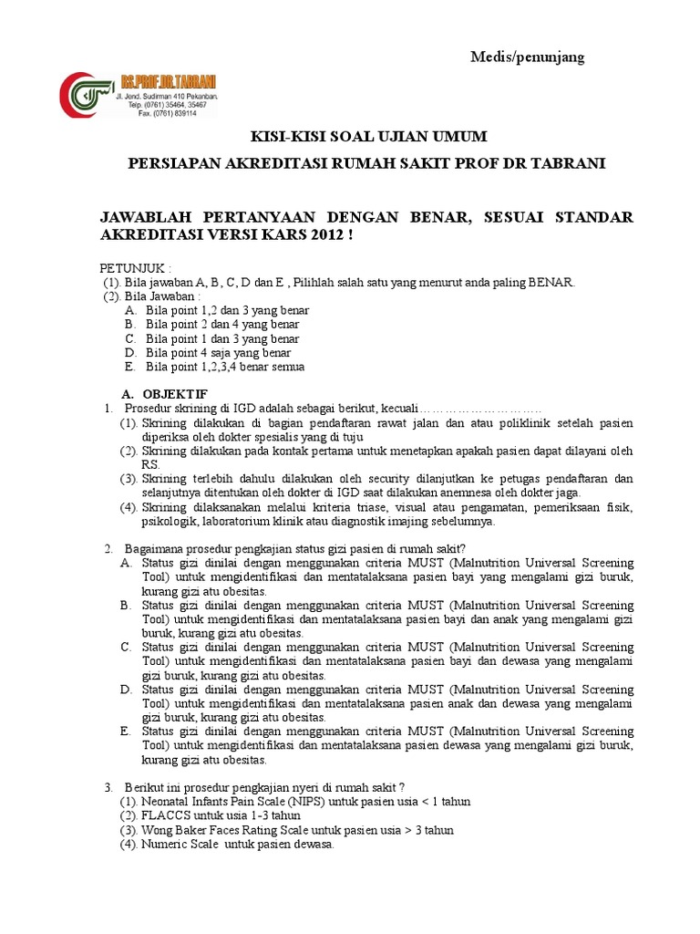 Kisi Kisi Soal Untuk Medis Penunjang