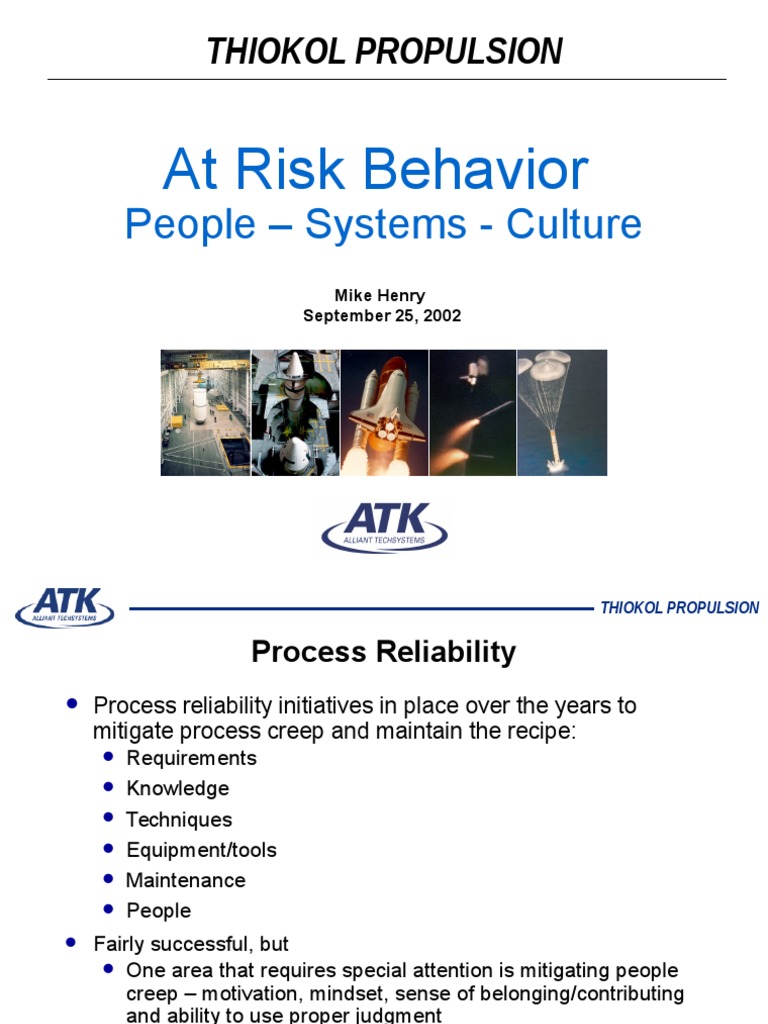 At Risk Behavior: Thiokol Propulsion | PDF | Risk | Reliability Engineering