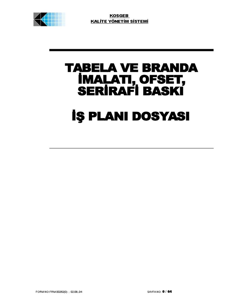 Ornek Doldurulmus Kosgeb Is Plani Ornegi Pdf