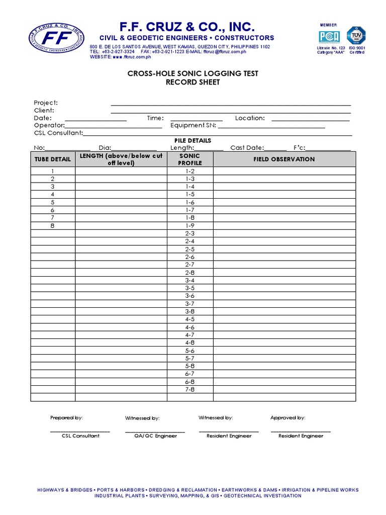 Record Sheet For Sonic Logging Test | PDF | Geotechnical Engineering ...