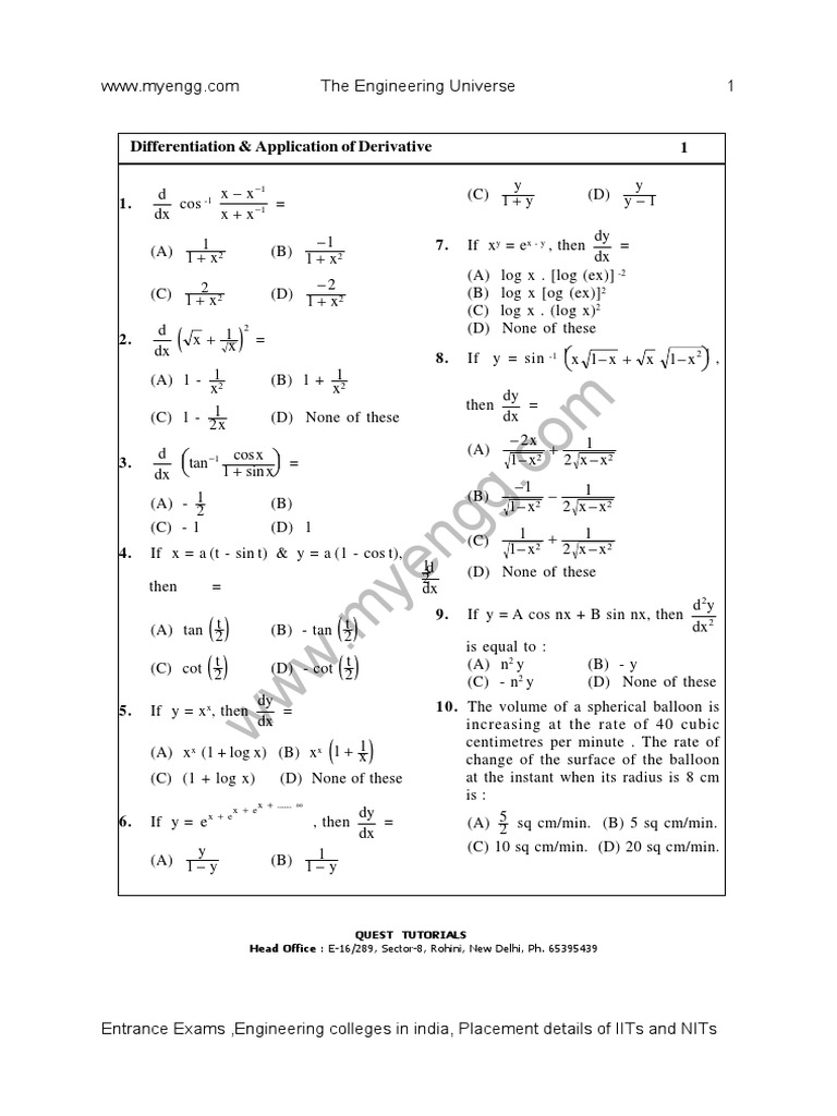 Differentiation Amp Application Qns | PDF | Maxima And Minima ...
