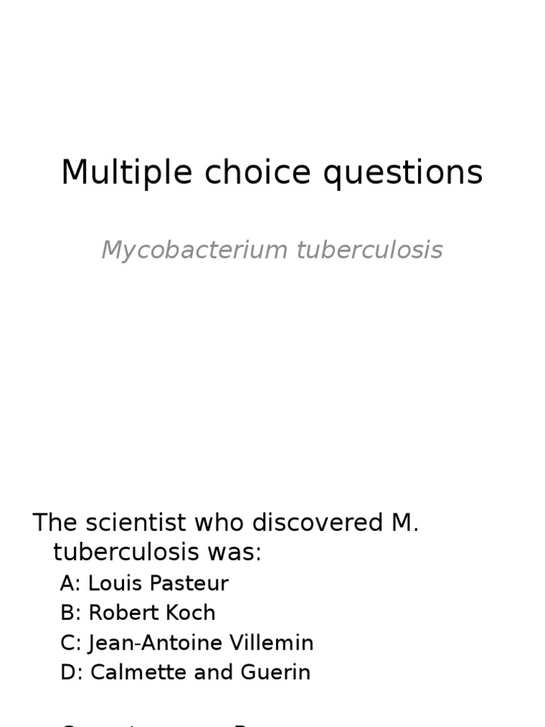 Tuberculosis MCQs and Answers Guide | PDF | Mycobacterium | Tuberculosis