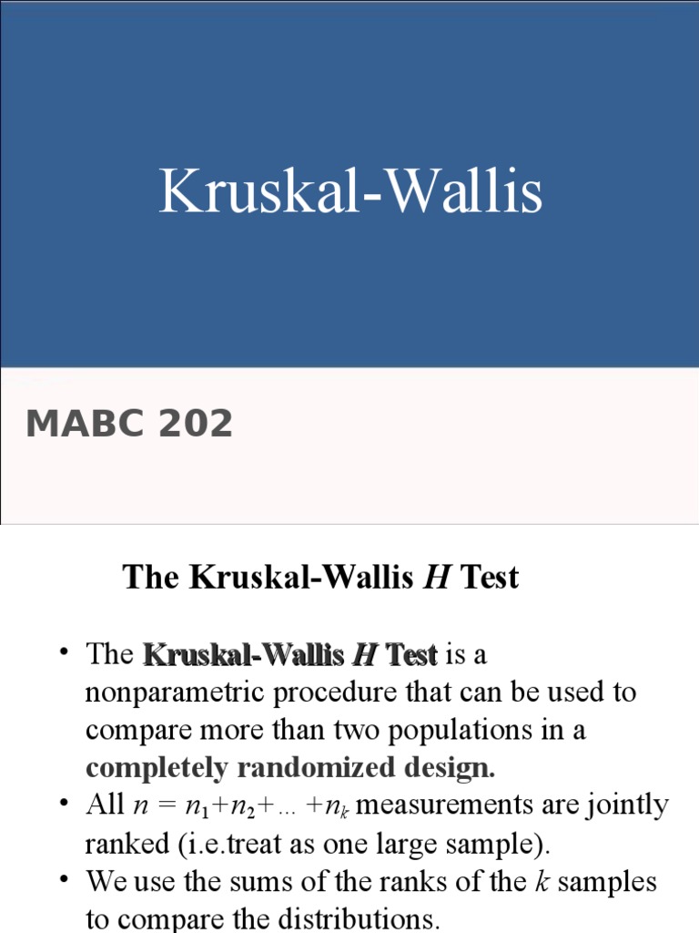 KruskalWallis test Statistical Hypothesis Testing Statistical Theory