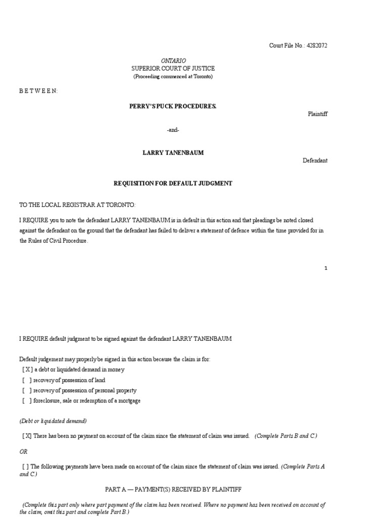 Ontario Perry'S Puck Procedures PDF Default Judgment Interest