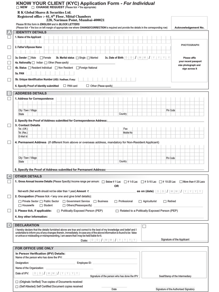 Sbi Kyc Form Fill Up Sample Kyc Documents List