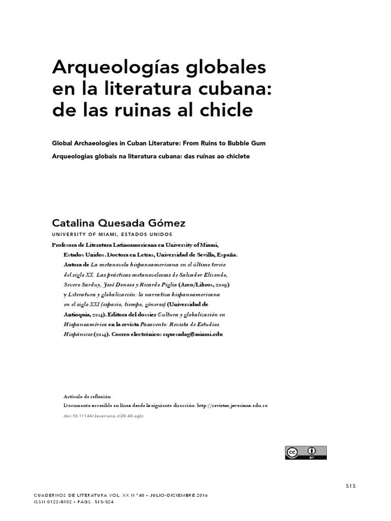 CATALINA QUESADA GÓMEZ Arqueologías Globales en La Literatura Cubana