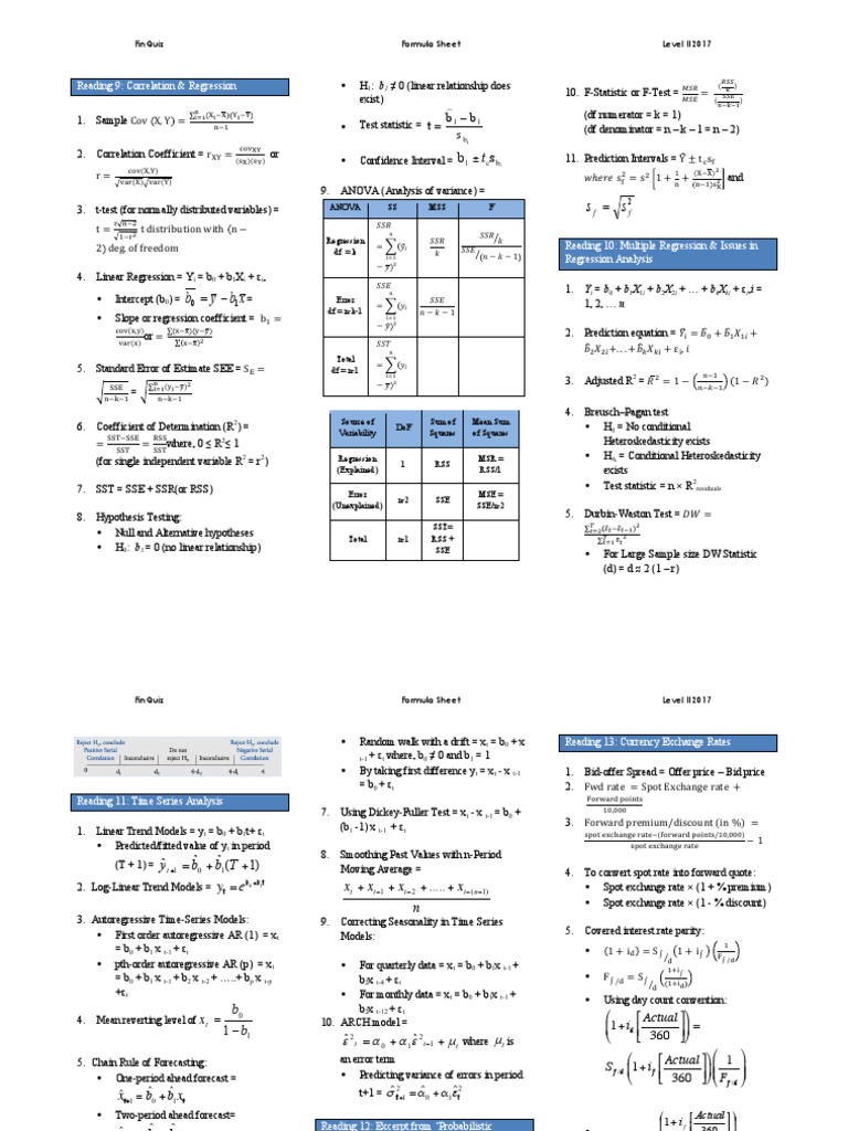 Cfa Level 2 Formula Sheet F