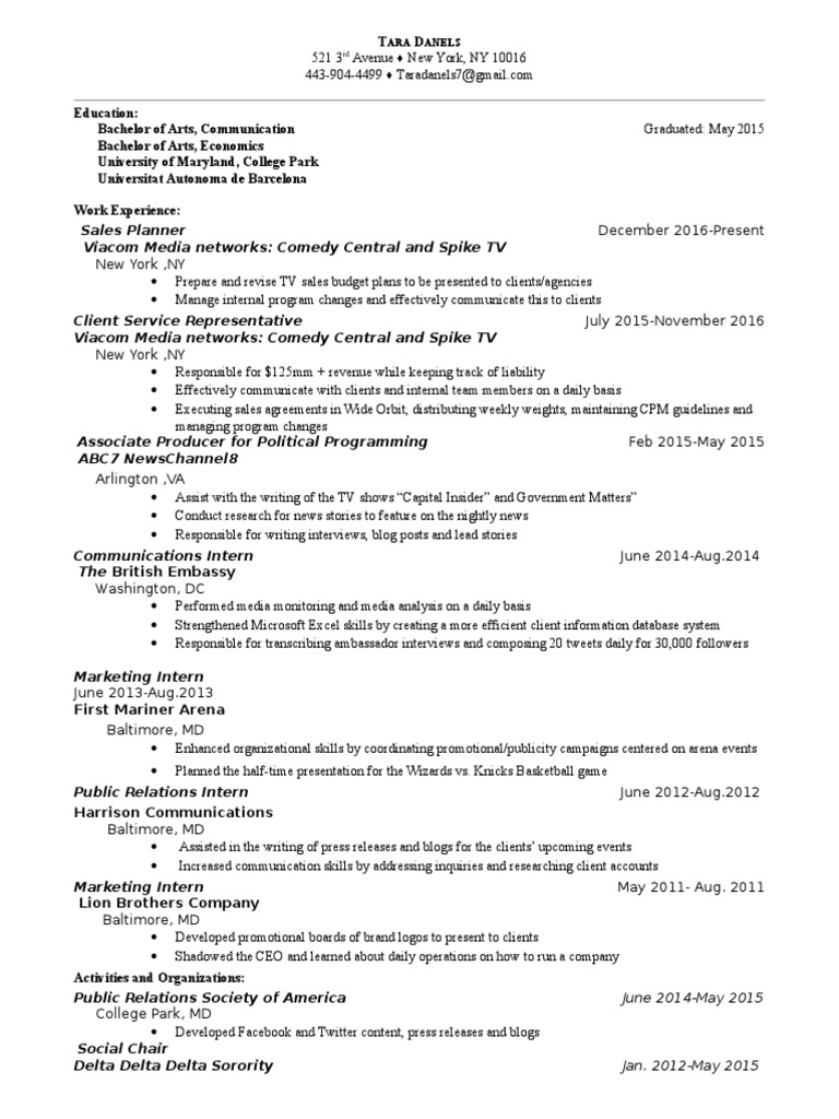 Tara Resume | PDF | Twitter | Public Relations