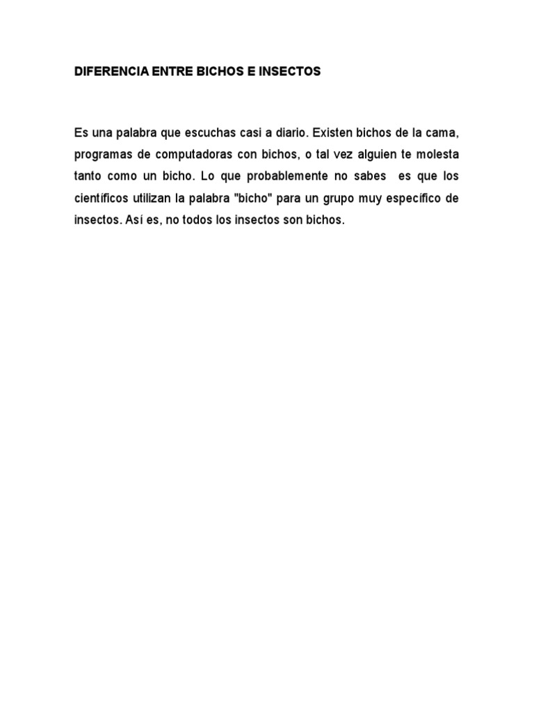 Diferencia Entre Bichos e Insectos | PDF