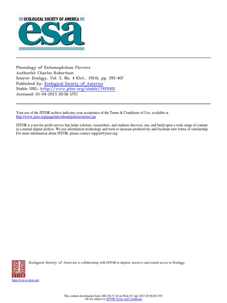 (1924) Phenology of Entomophilous Flowers PDF Perennial Plant