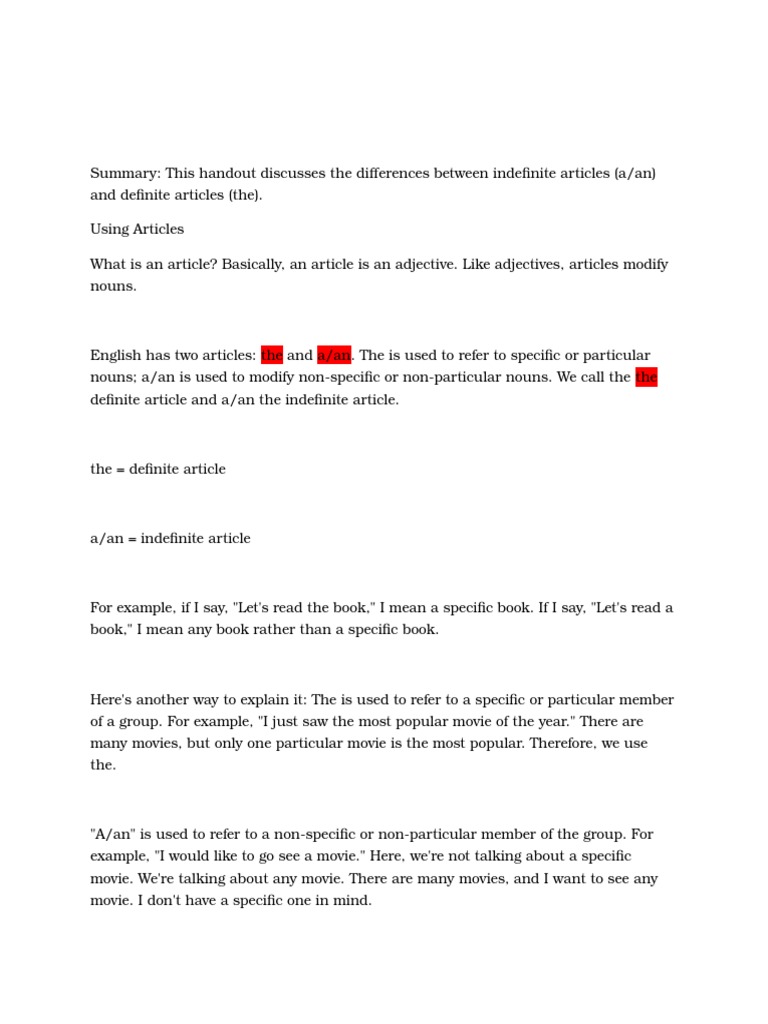 How To Use Articles Pdf Noun English Language