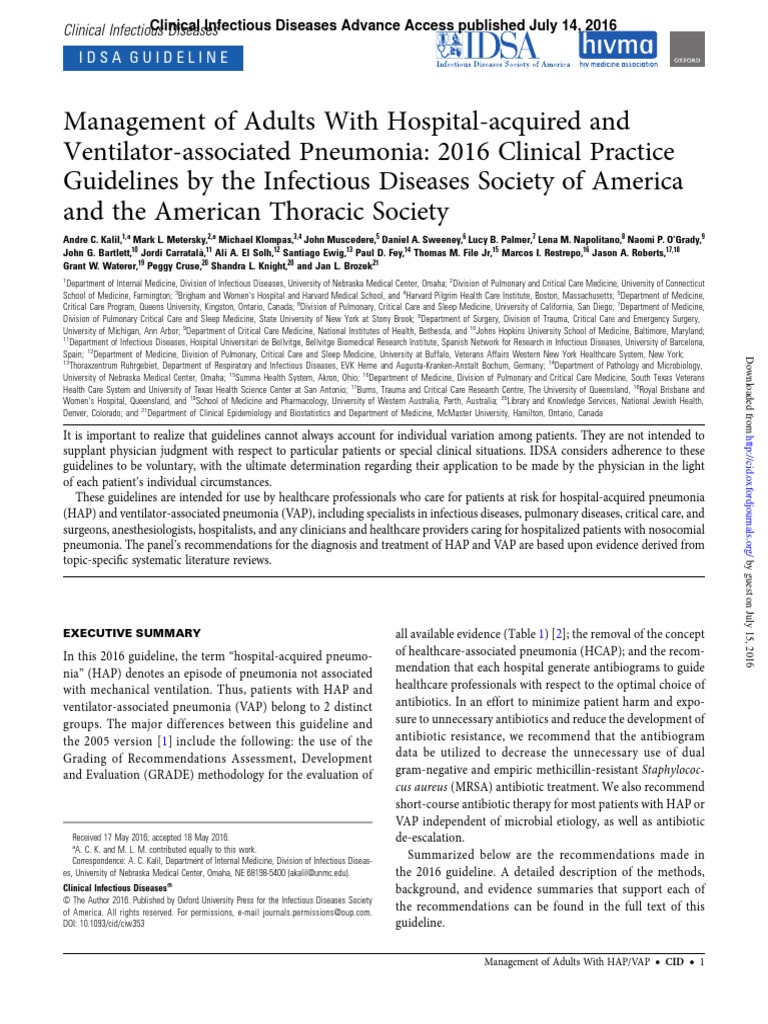 Hap Vap Guidelines 2016 PDF PDF Methicillin Resistant