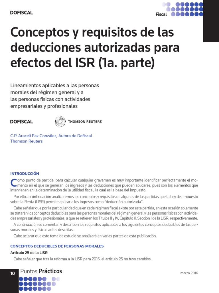 Deducciones autorizadas ISR: requisitos y conceptos | PDF | Impuesto ...