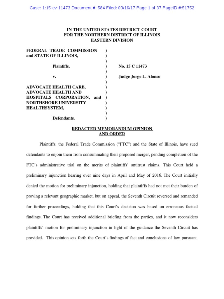 Judge Order PDF Mergers And Acquisitions Federal Trade Commission
