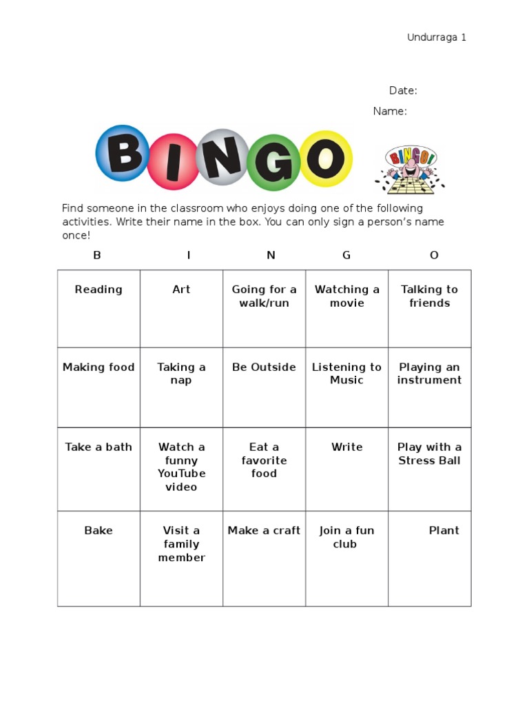 Classroom Activity Bingo Sheet | PDF